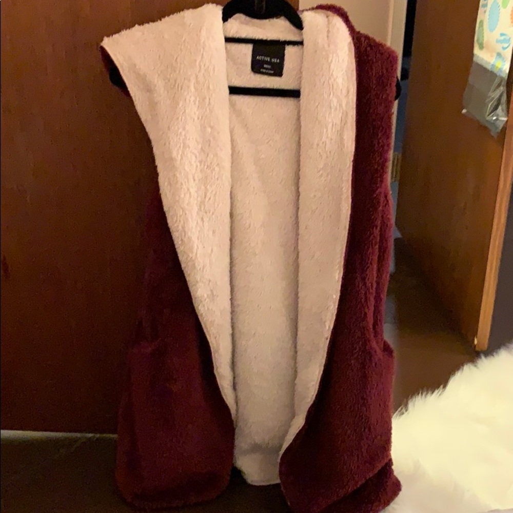 Over sized fuzzy vest with hood